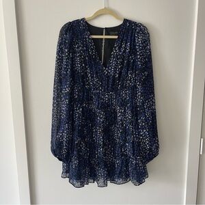 Ted Baker Black / Blue Leopard Animal Print Long Sleeve Dress 3 Medium